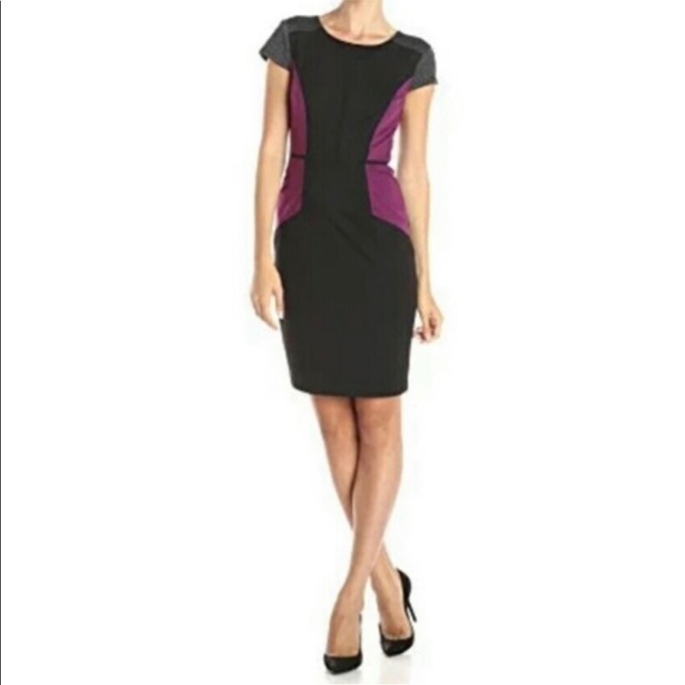 Sangria ColorBlock Tweed Old School Money Short Sleeve Sheath Dress 12